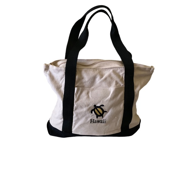 Tote Bag With Embroidered Turtle Double Zipper Close Outside Pocket - Picture 3 of 13